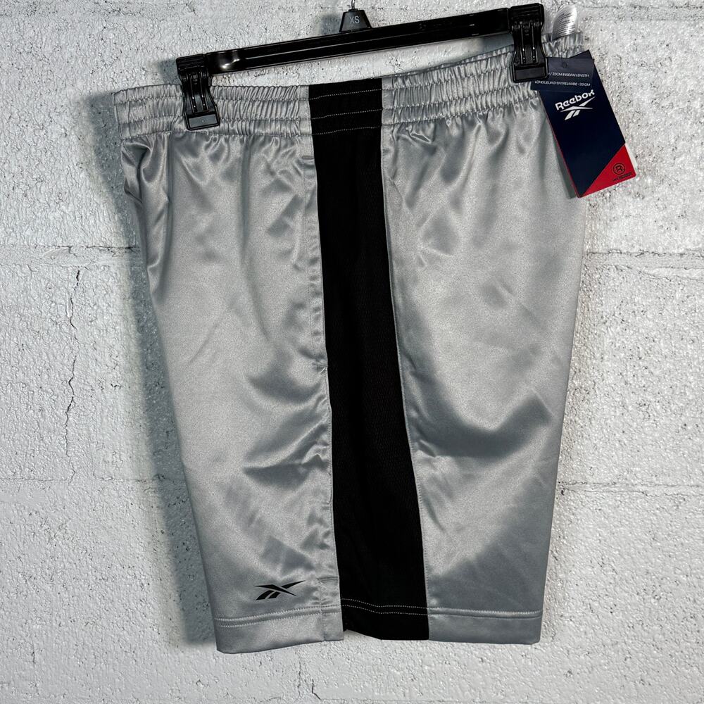 Reebok Men's Regular-Fit Mesh-Panel Satin Basketball Shorts, Gray/black Medium